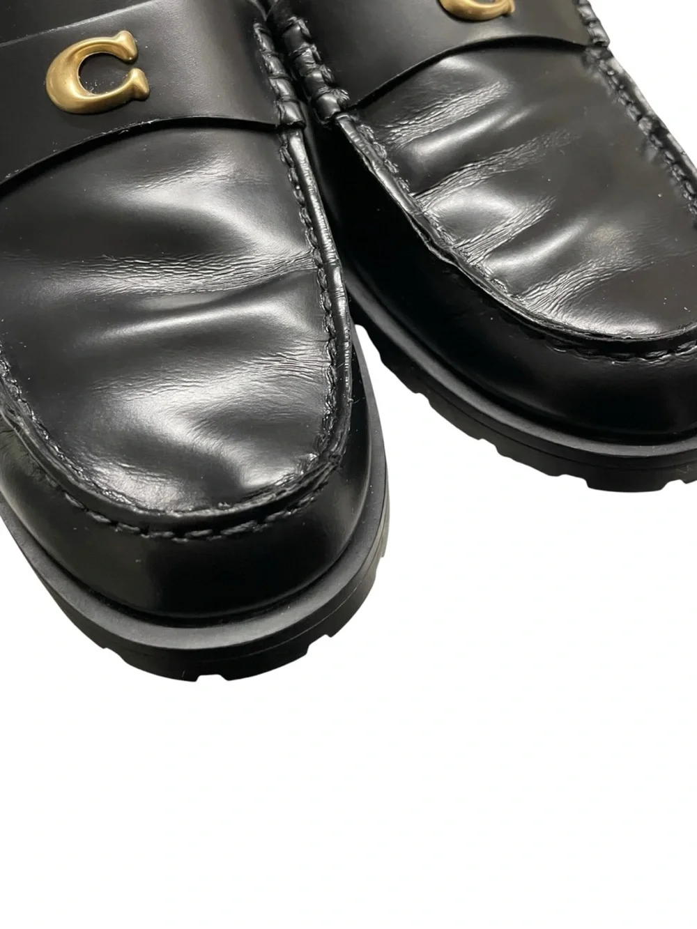 Coach Black Leather Loafers with Gold Accent